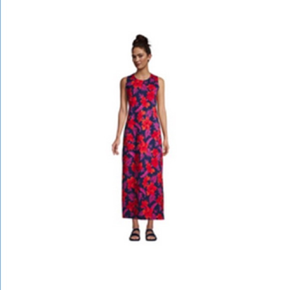Lands’ End Tropical Print Jersey Swim Cover-Up Maxi Dress